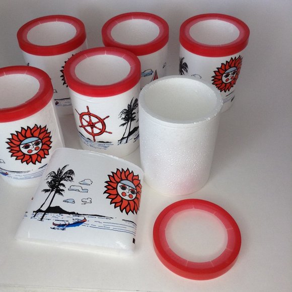 Lot of 6 Vintage Styrofoam Beer Pop Can Cooler Koozie Nautical Sailing Beach Sun - Picture 14 of 14